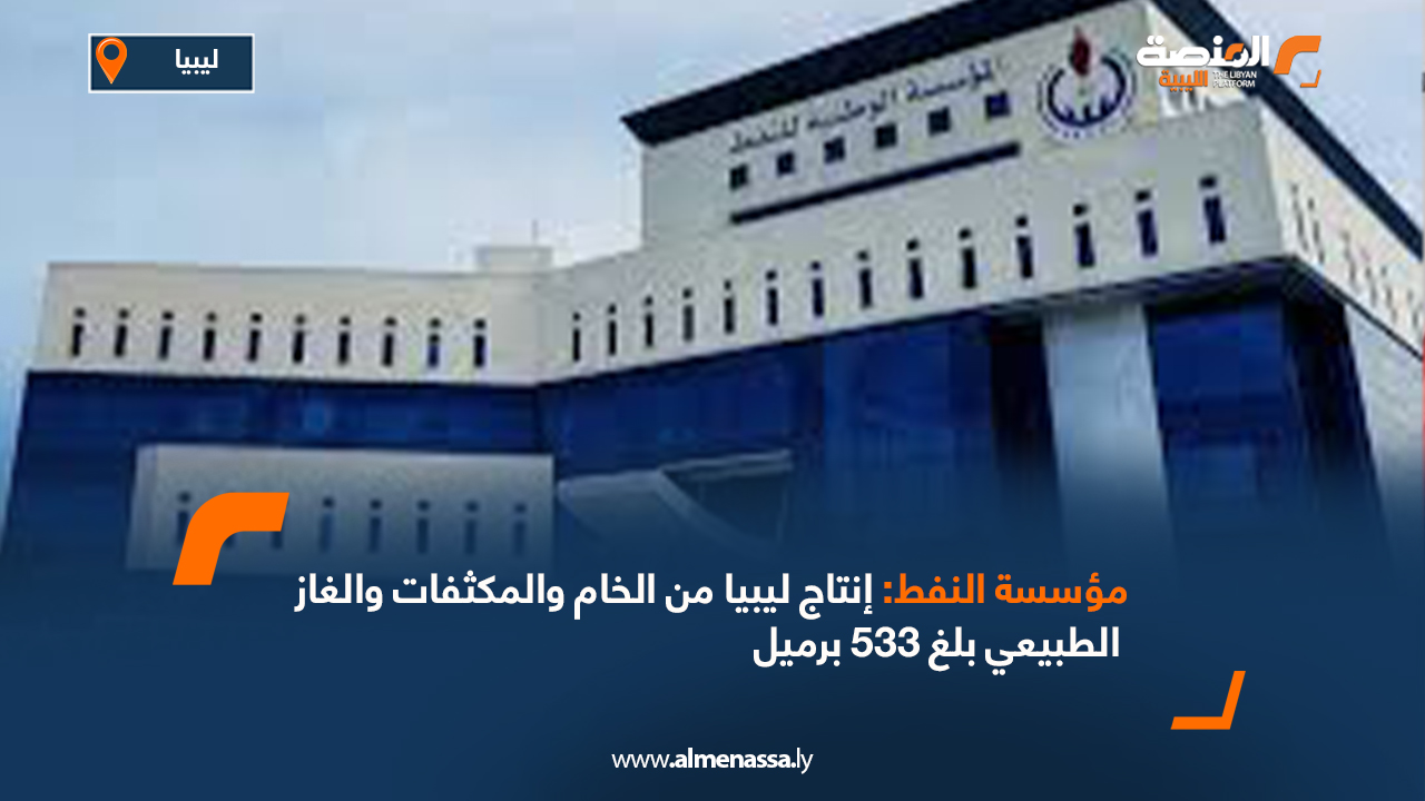 مؤسسة النفط: إنتاج ليبيا من الخام والمكثفات والغاز الطبيعي بلغ 533 برميل
