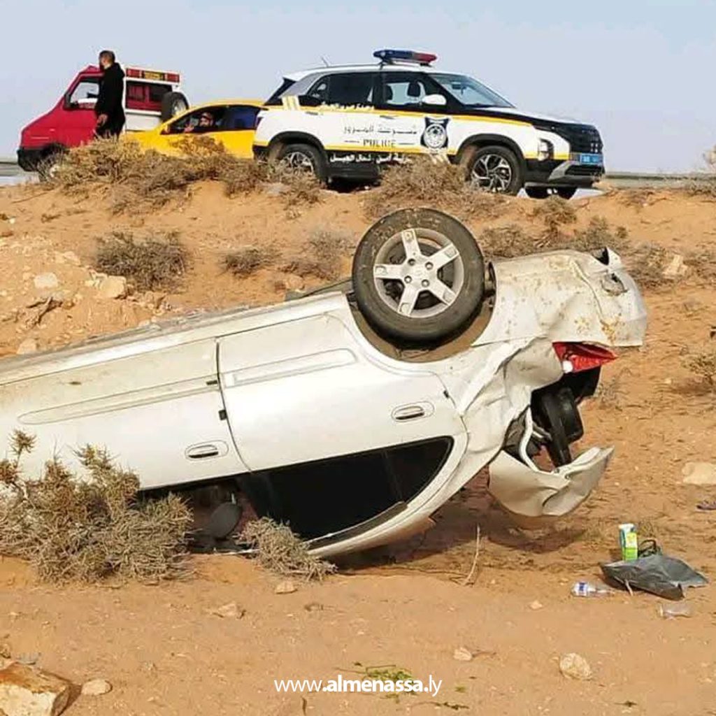 01 49 خمسة جرحى في حادث سير على طريق براك – سبها وتحذيرات من تكرار المآسي المرورية