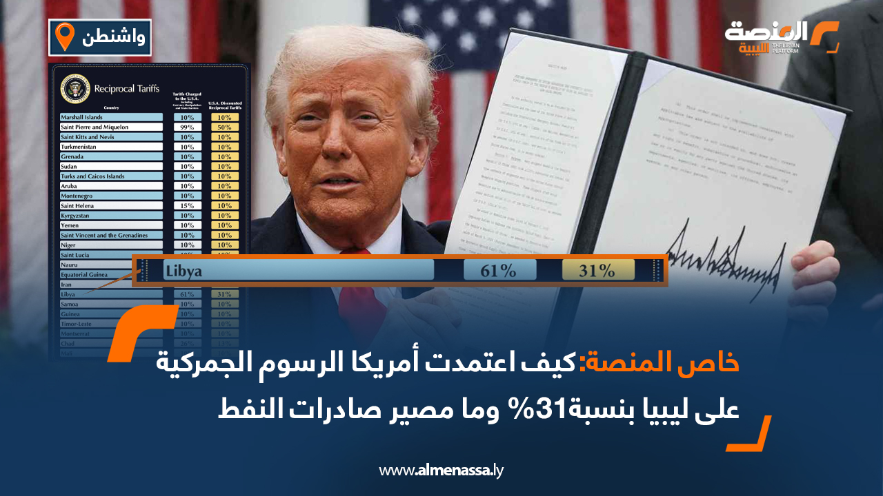 خاص المنصة:كيف أعتمدات أمريكا الرسوم الجمركية على ليبيا بنسبة31% وما مصير صادرات النفط