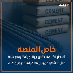 خاص المنصة: أسعار الأسمنت "البيع بالتجزئة "ترتفع 94% خلال 18 شهراً من يناير 2024 إلى 16 يونيو 2025
