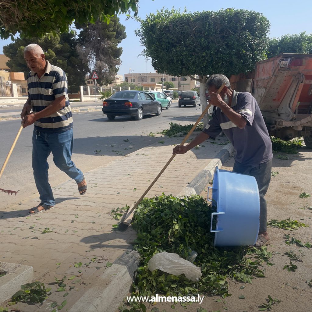 extra11111 36 قسم الحدائق والمنتزهات يباشر أعمال تقليم الأشجار في العجيلات استعدادًا للصيف