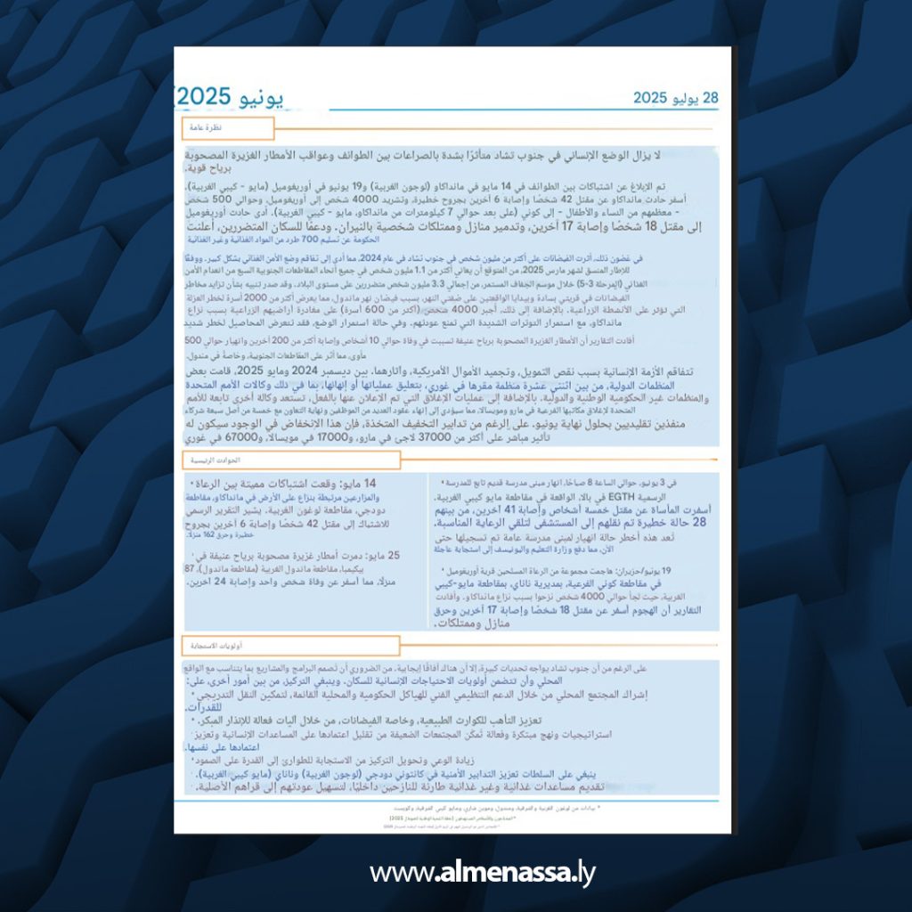 01 82 الأمم المتحدة : تصاعد الأزمة الإنسانية جنوب تشاد بفعل الصراعات والفيضانات وتراجع التمويل الدولي