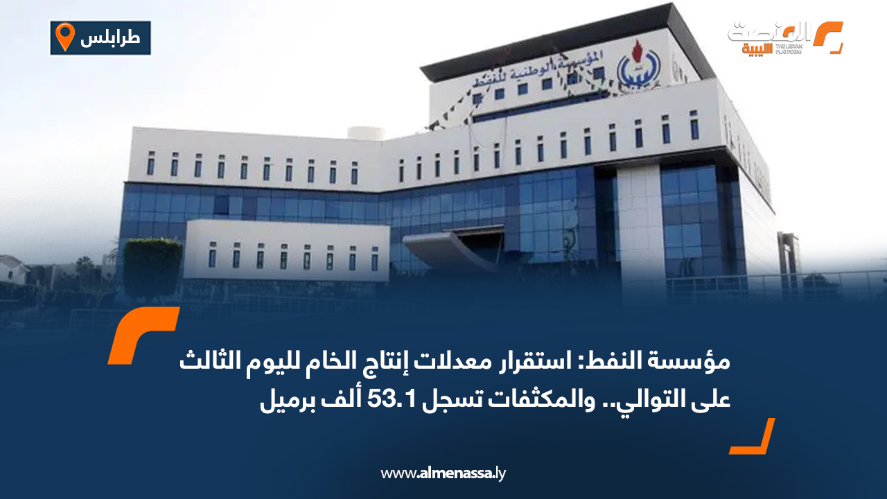 مؤسسة النفط: استقرار معدلات إنتاج الخام لليوم الثالث على التوالي.. والمكثفات تسجل 53.1 ألف برميل