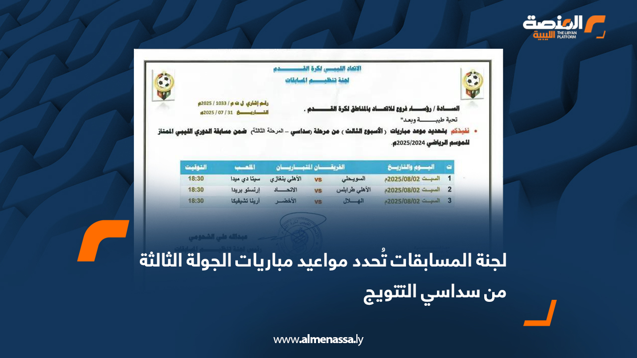 لجنة المسابقات تُحدد مواعيد مباريات الجولة الثالثة من سداسي التتويج