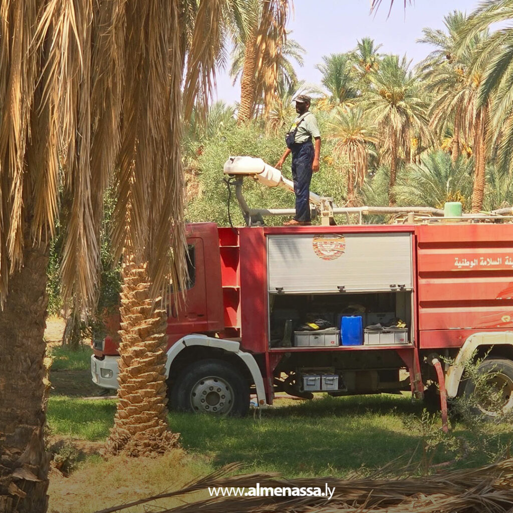 Extra11 80 السيطرة على حريق محدود في مزارع نخيل بمنطقة البطوح في غدامس