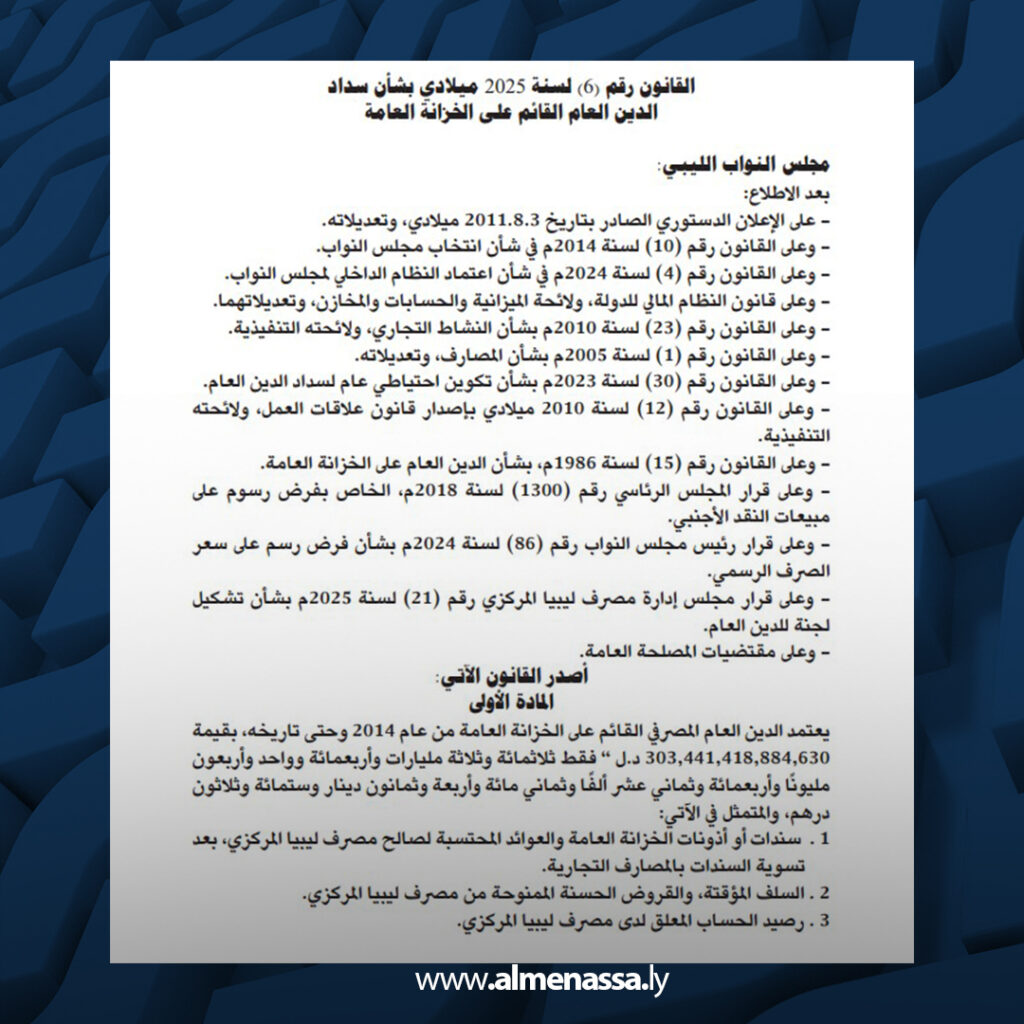 مجلس النواب يصدر قانون سداد الدين العام بإجمالي 303 مليار دينار ويضع ضوابط صارمة للاقتراض 1 Extra 321