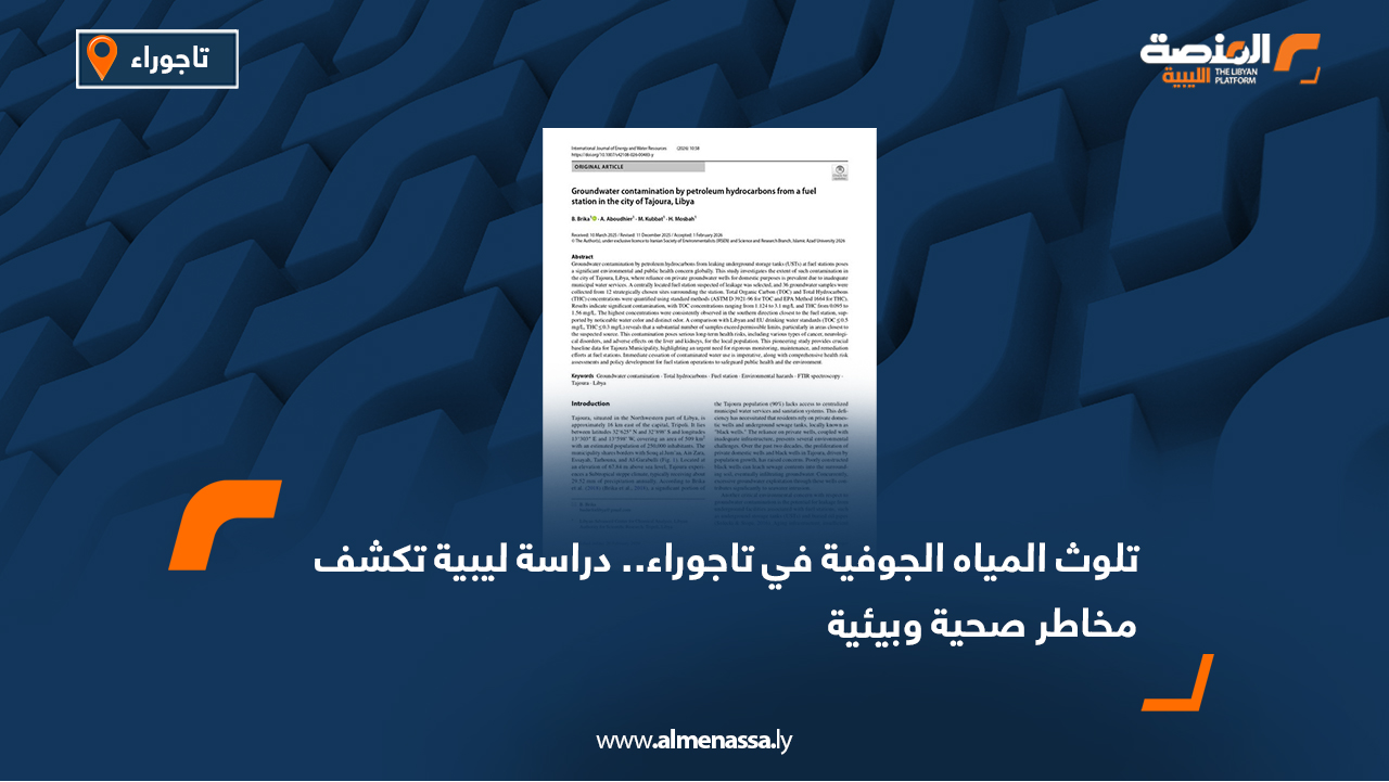 تلوث المياه الجوفية في تاجوراء.. دراسة ليبية تكشف مخاطر صحية وبيئية
