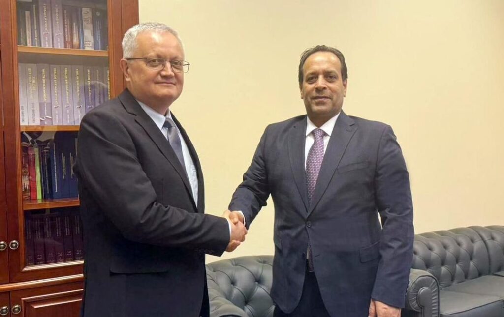 1 9 نائب وزير الخارجية الروسي يستقبل المستشار الخاص لرئيس المجلس الرئاسي لمناقشة الوضع في ليبيا