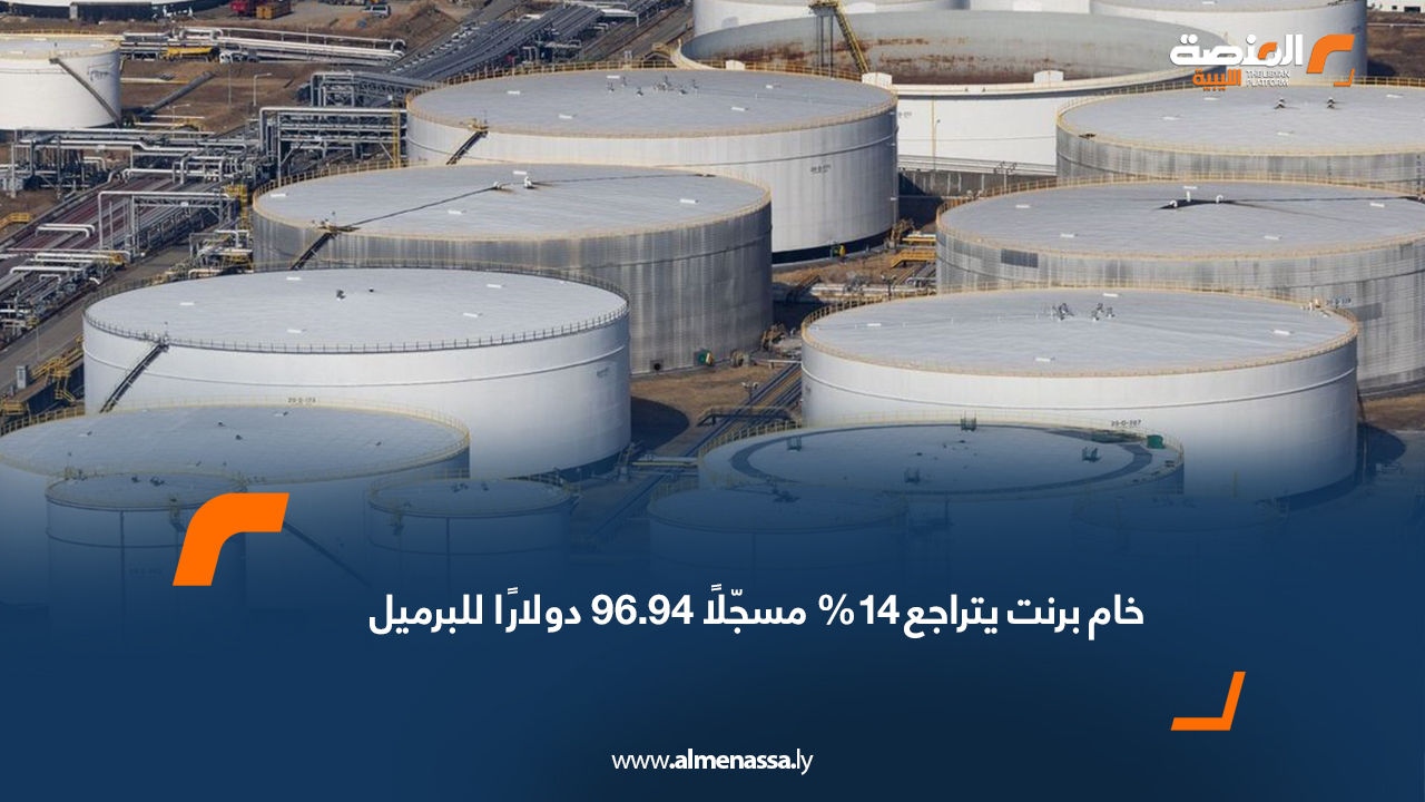 خام برنت يتراجع 14% مسجّلًا 96.94 دولارًا للبرميل