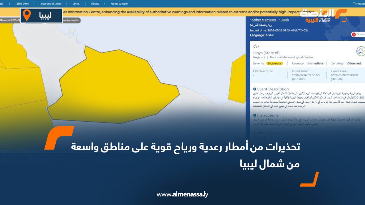 تحذيرات من أمطار رعدية ورياح قوية على مناطق واسعة من شمال ليبيا