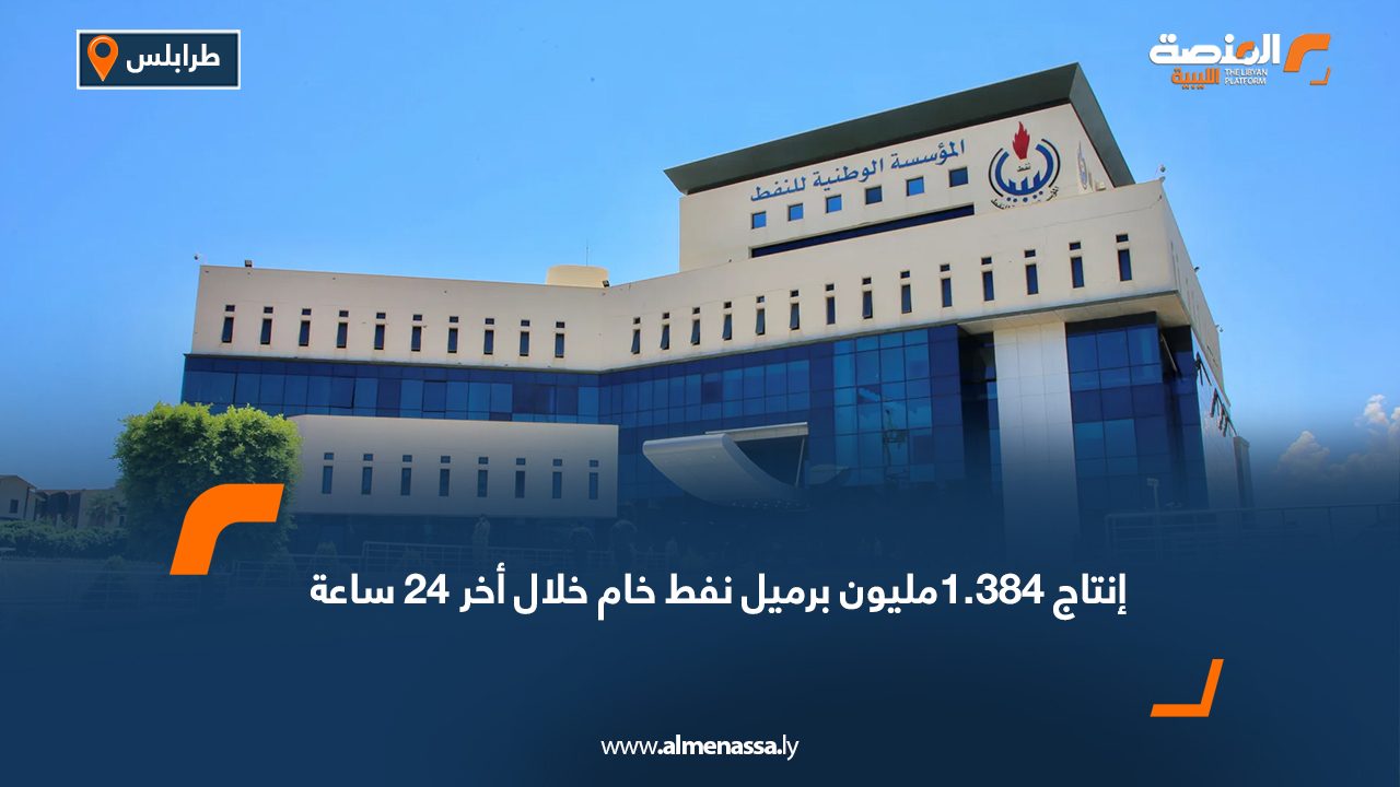 إنتاج 1.384مليون برميل نفط خام خلال أخر 24 ساعة