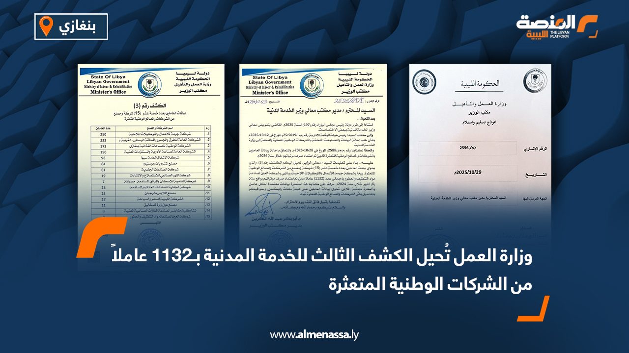 وزارة العمل تُحيل الكشف الثالث للخدمة المدنية بـ1132 عاملاً من الشركات الوطنية المتعثرة