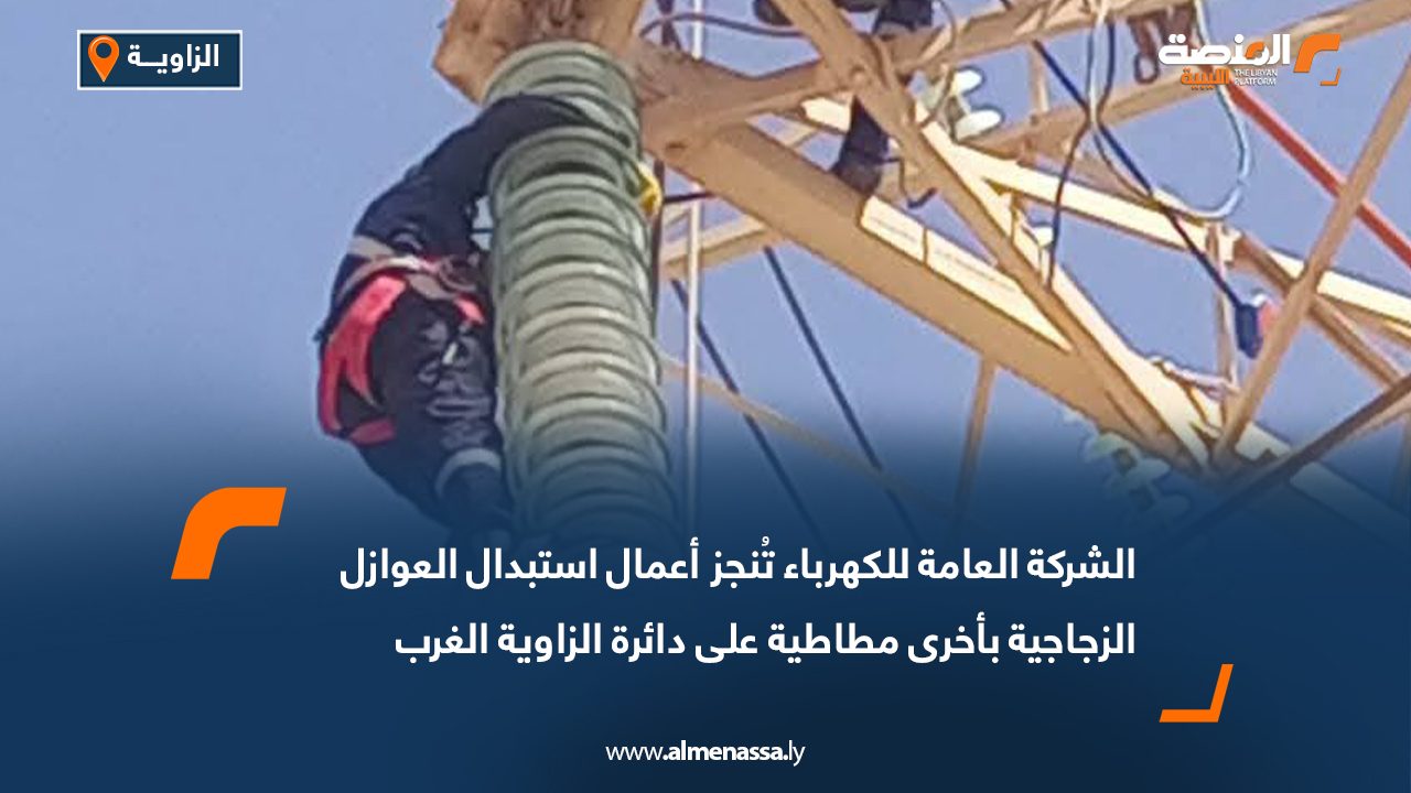 الشركة العامة للكهرباء تُنجز أعمال استبدال العوازل الزجاجية بأخرى مطاطية على دائرة الزاوية الغرب