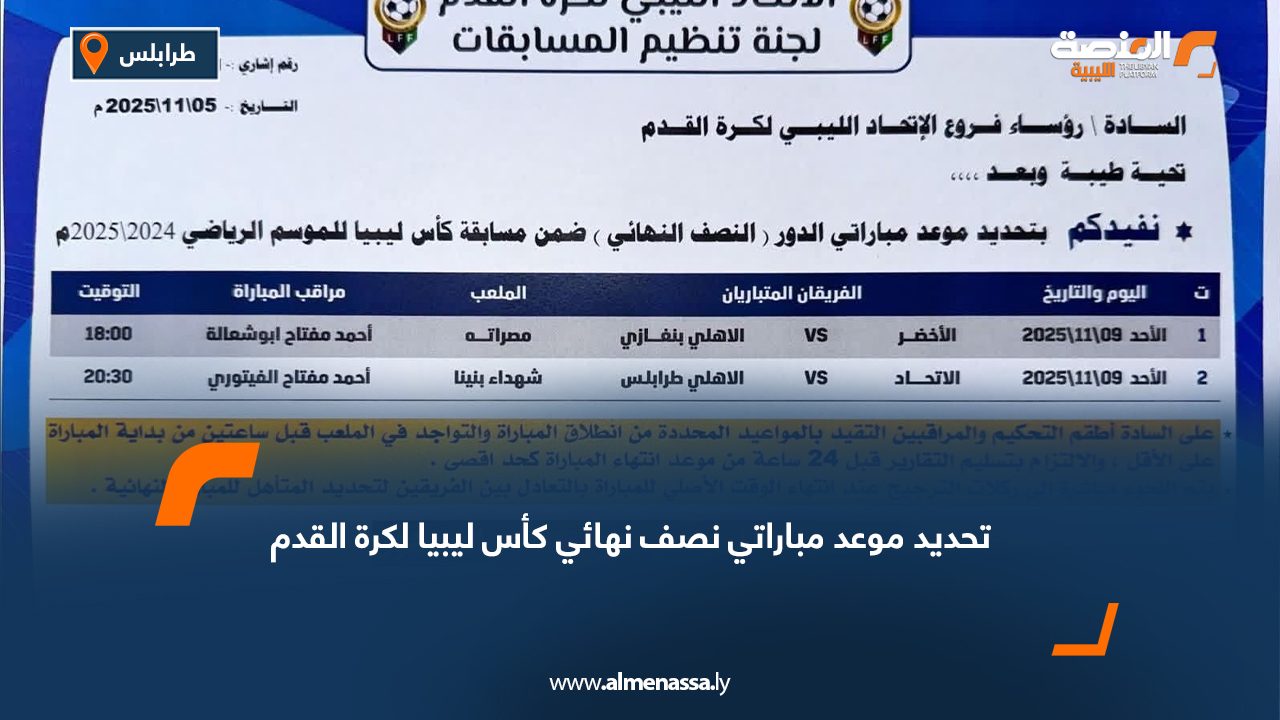 تحديد موعد مباراتي نصف نهائي كأس ليبيا لكرة القدم