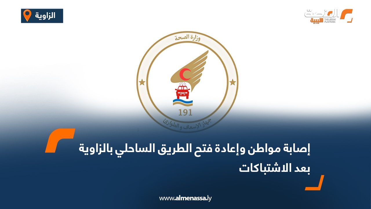 إصابة مواطن وإعادة فتح الطريق الساحلي بالزاوية بعد الاشتباكات