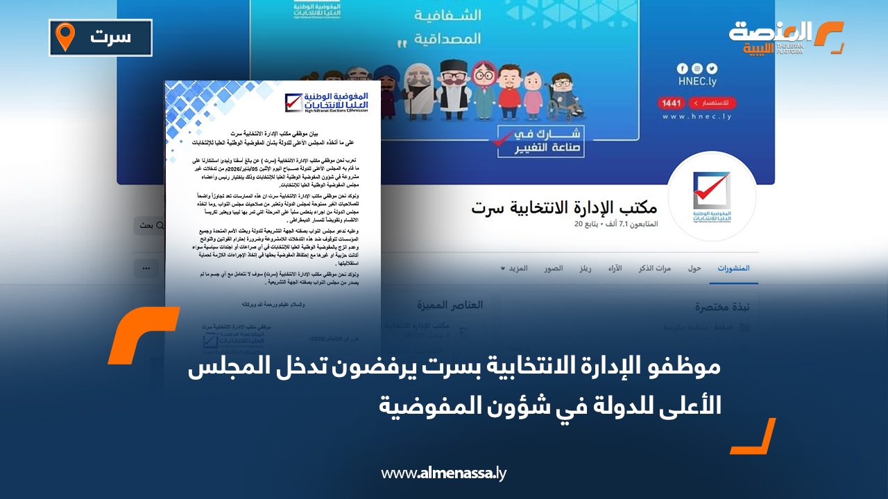 موظفو الإدارة الانتخابية بسرت يرفضون تدخل المجلس الأعلى للدولة في شؤون المفوضية