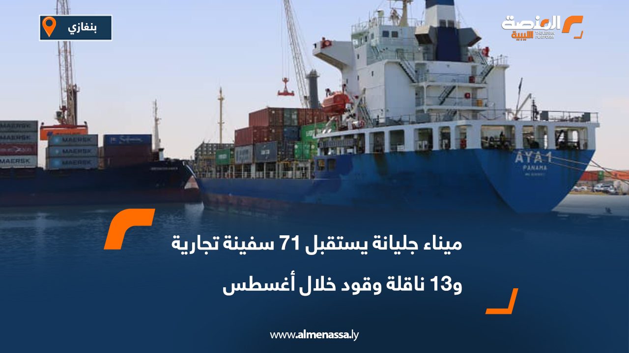 ميناء جليانة يستقبل 71 سفينة تجارية و13 ناقلة وقود خلال أغسطس