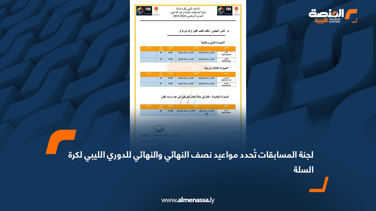 لجنة المسابقات تُحدد مواعيد نصف النهائي والنهائي للدوري الليبي لكرة السلة