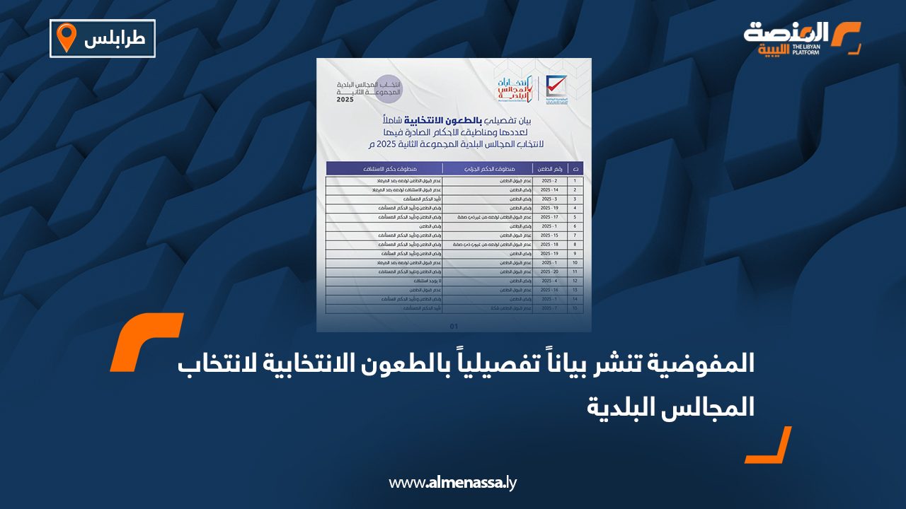 المفوضية تنشر بياناً تفصيلياً بالطعون الانتخابية لانتخاب المجالس البلدية