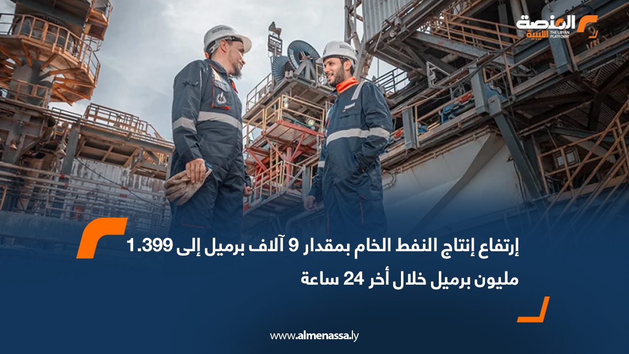 ارتفاع إنتاج النفط الخام بمقدار 9 آلاف برميل إلى 1.399 مليون برميل خلال أخر 24 ساعة