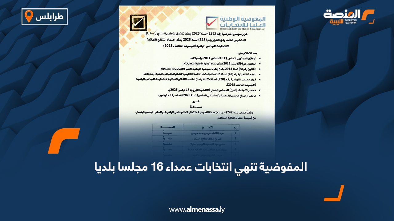 المفوضية تنهي انتخابات عمداء 16 مجلسا بلديا