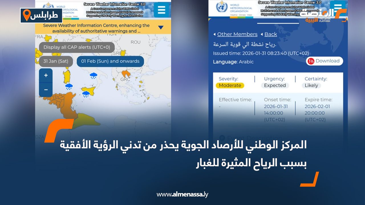 المركز الوطني للأرصاد الجوية يحذر من تدني الرؤية الأفقية بسبب الرياح المثيرة للغبار