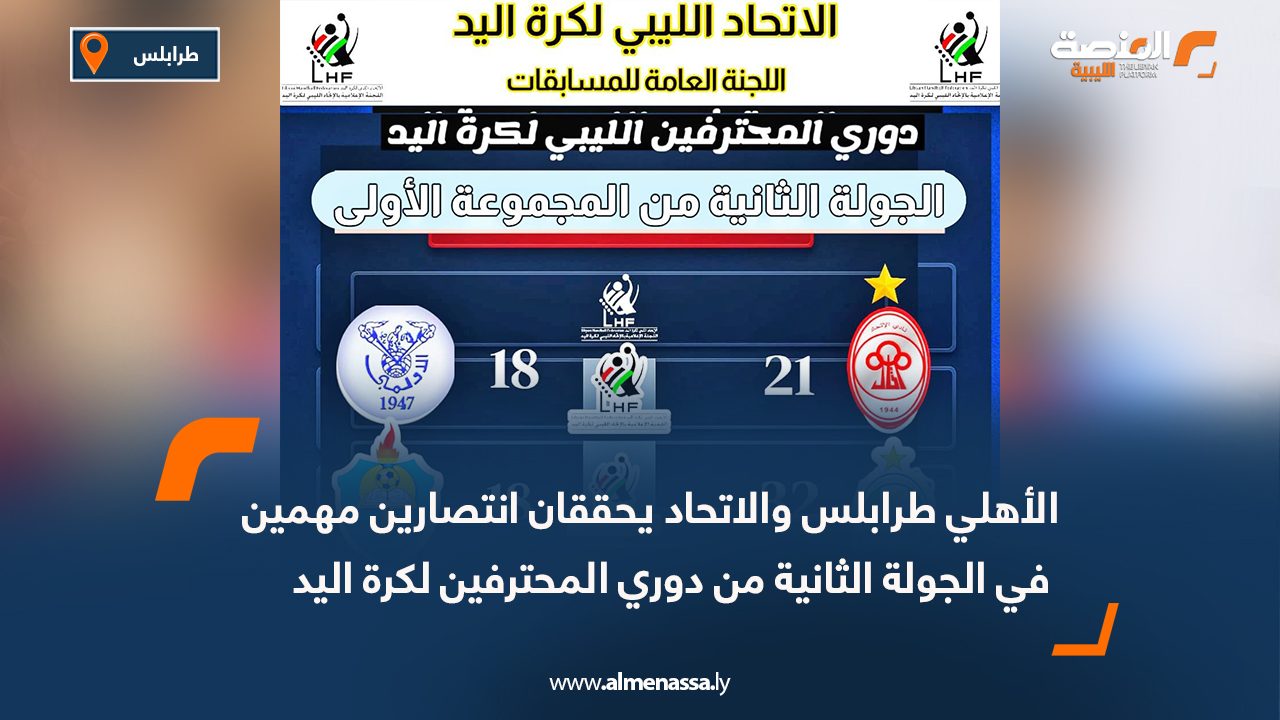 الأهلي طرابلس والاتحاد يحققان انتصارين مهمين في الجولة الثانية من دوري المحترفين لكرة اليد