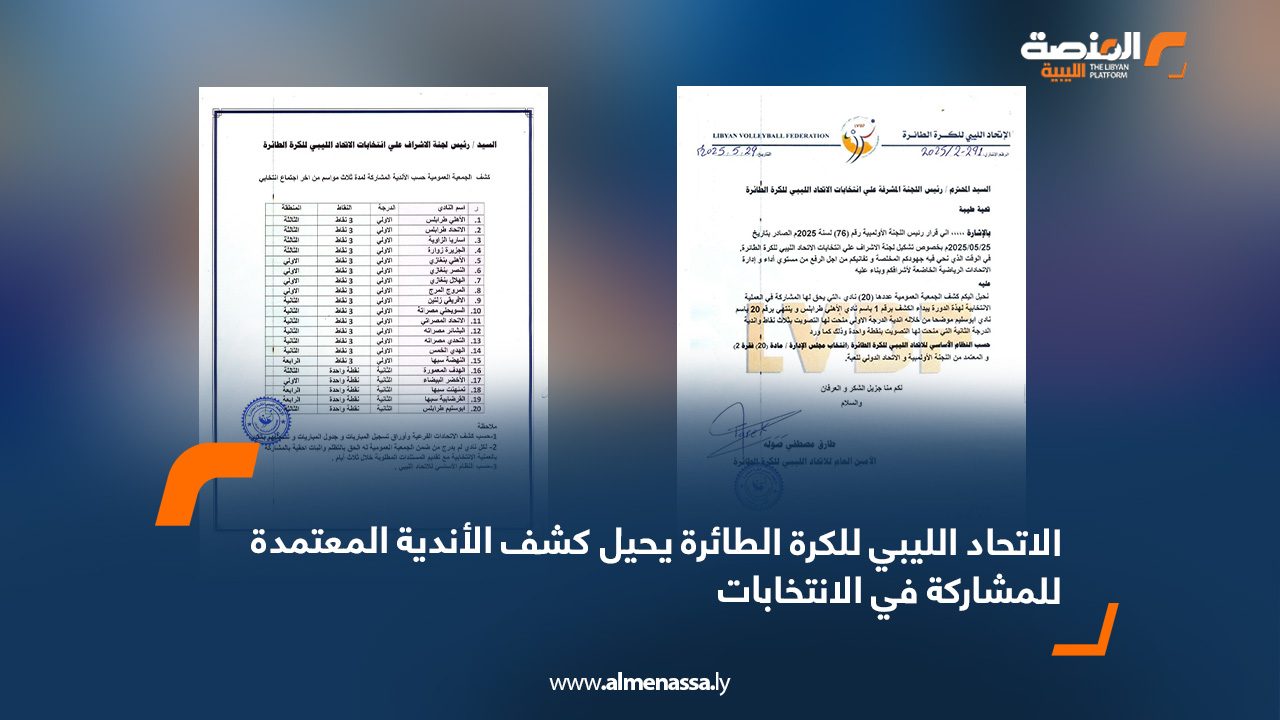 الاتحاد الليبي للكرة الطائرة يحيل كشف الأندية المعتمدة للمشاركة في الانتخابات